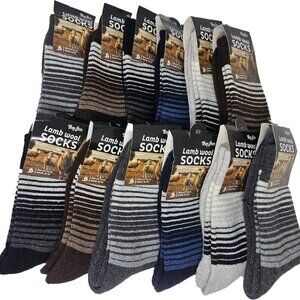Men Wool Socks Size 10-13 Winter Warm Lamb Wool Christmas Socks, Stripes 12-Pack